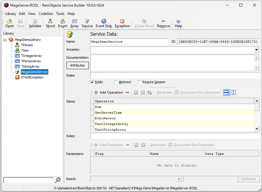 The Service Builder on a New Project